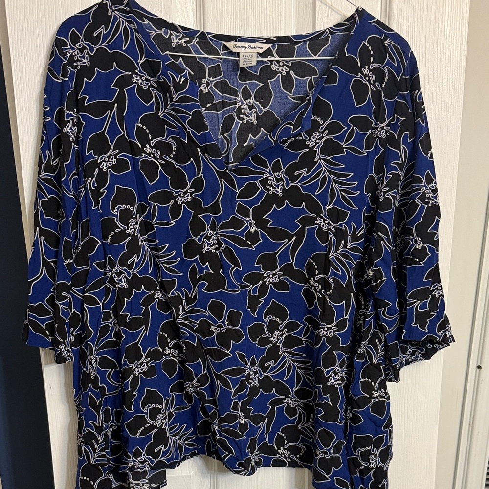 Tommy Bahama Blue and Black Floral Blouse